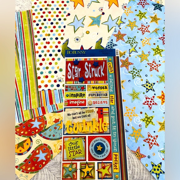 🌟 BO BUNNY “STAR STRUCK” STICKERS & SCRAPBOOK PAPER BUNDLE. RETIRED DESIGN! - Picture 1 of 7